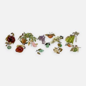 Sixteen Chinese Carved Hardstone Decorative Fruit Sculptures