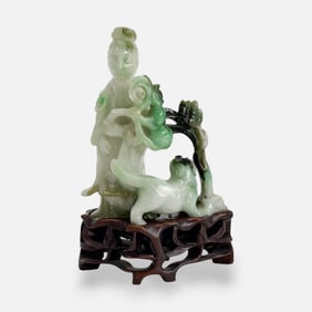 Chinese Carved Hardstone Sculpture on Wood Base