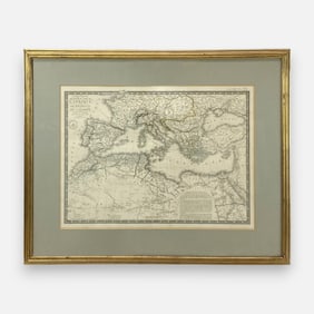 Adrien-Hubert Brue "Nord de l'Afrique, Mer Mediterranee, Europe Meridionale" Hand Colored Framed Map