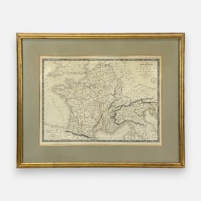 Adrien-Hubert Brue "Carte Generale Des Gaules" Hand Colored Framed Antique Map