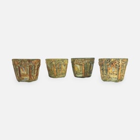 Four Weller Pottery Woodcraft Art Pottery Jardiniere Planters
