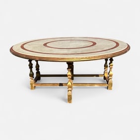 Very Heavy and Solid Italian Inlaid Rouge and Carrara Marble Gilt Wood Dining Table