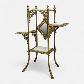 Antique Victorian Brass and Onyx Etagere w/Mirror