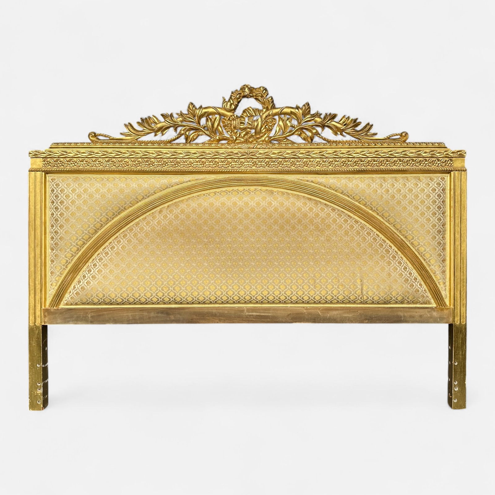 Nancy Corzine Rococo Style Giltwood "Vicomte" Upholstered Headboard: King size. Very good condition as shown in photos. Simple integrated shipping with LiveAuctioneers LiveShipping is now available. Bidders may still arrange their own shipping which may be more economi