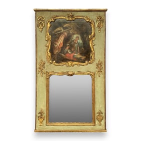 Antique French Louis XVI Style Painted Trumeau Mirror