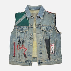 Original Hand Painted Punk Rock Jean Jacket Vest New York Dolls Rock & Roll