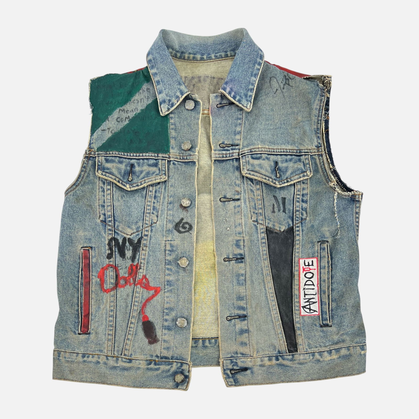 Original Hand Painted Punk Rock Jean Jacket Vest New York Dolls Rock & Roll (1 of 9)