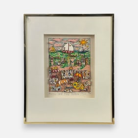 James Rizzi "On The Beach" 1986 3D Silkscreen Pop Art Framed Print