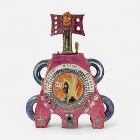 Large Original 1970 Bob Pitman Funk Pottery Glazed Ceramic Sculpture w/Music Box. Outsider Art