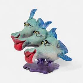 Steven Smeltzer Comical Puckering Kissing Fish Art Pottery Lips Sculpture