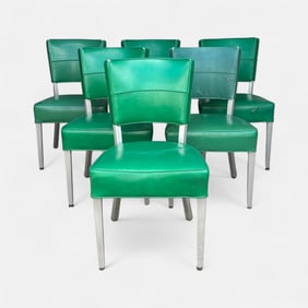 Rare S.S. United States Ocean Liner Furniture - Set of Six Aluminum MCM Upholstered Dining Chairs