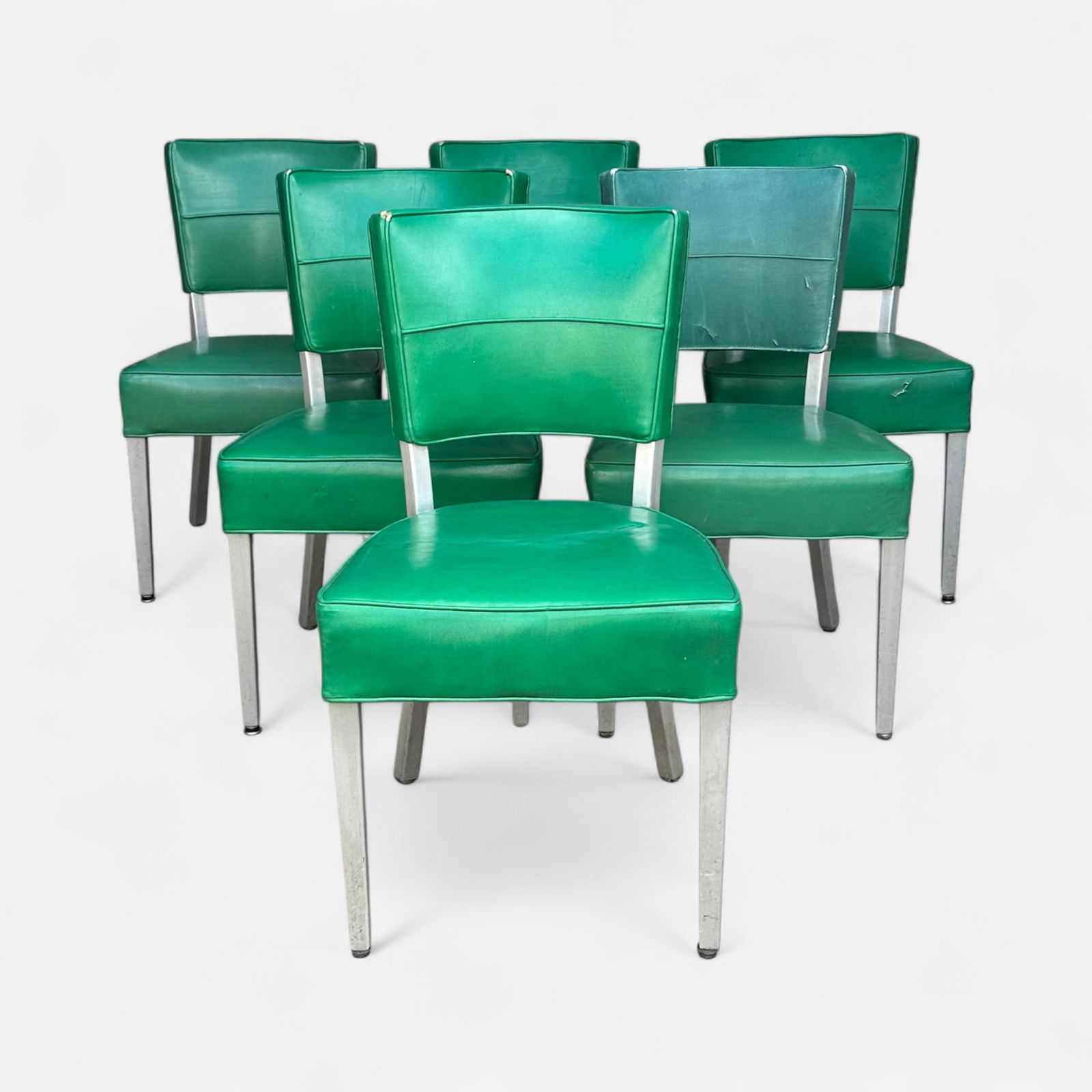 Rare S.S. United States Ocean Liner Furniture - Set of Six Aluminum MCM Upholstered Dining Chairs (1 of 11)