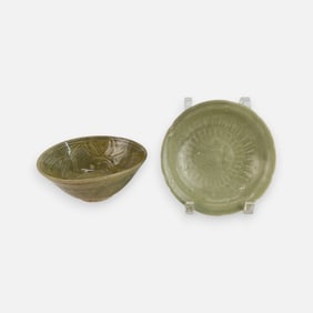 Two Antique Chinese Longquan Celadon Bowls