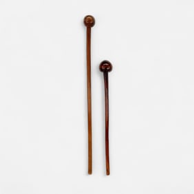 Tribal African Zulu Carved Hardwood Knobkerrie Weapon & Wood Cane w/Ball Top
