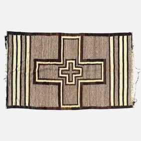 Native American Navajo Wool Blanket Rug w/Cross Decoration