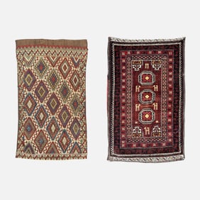 Two Tribal Hand Woven Wool Textiles. Afghan Rug & Anatolian Bag Face