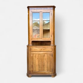 Antique Mid 19thC Chestnut 2-Piece Corner Cupboard