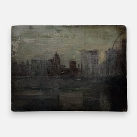 William W. Speer "Fog on the River" Oil on Board Cityscape Painting