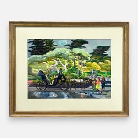 Millard Sheets "Entrance to Central Park" 1981 Large Watercolor on Paper Framed Painting