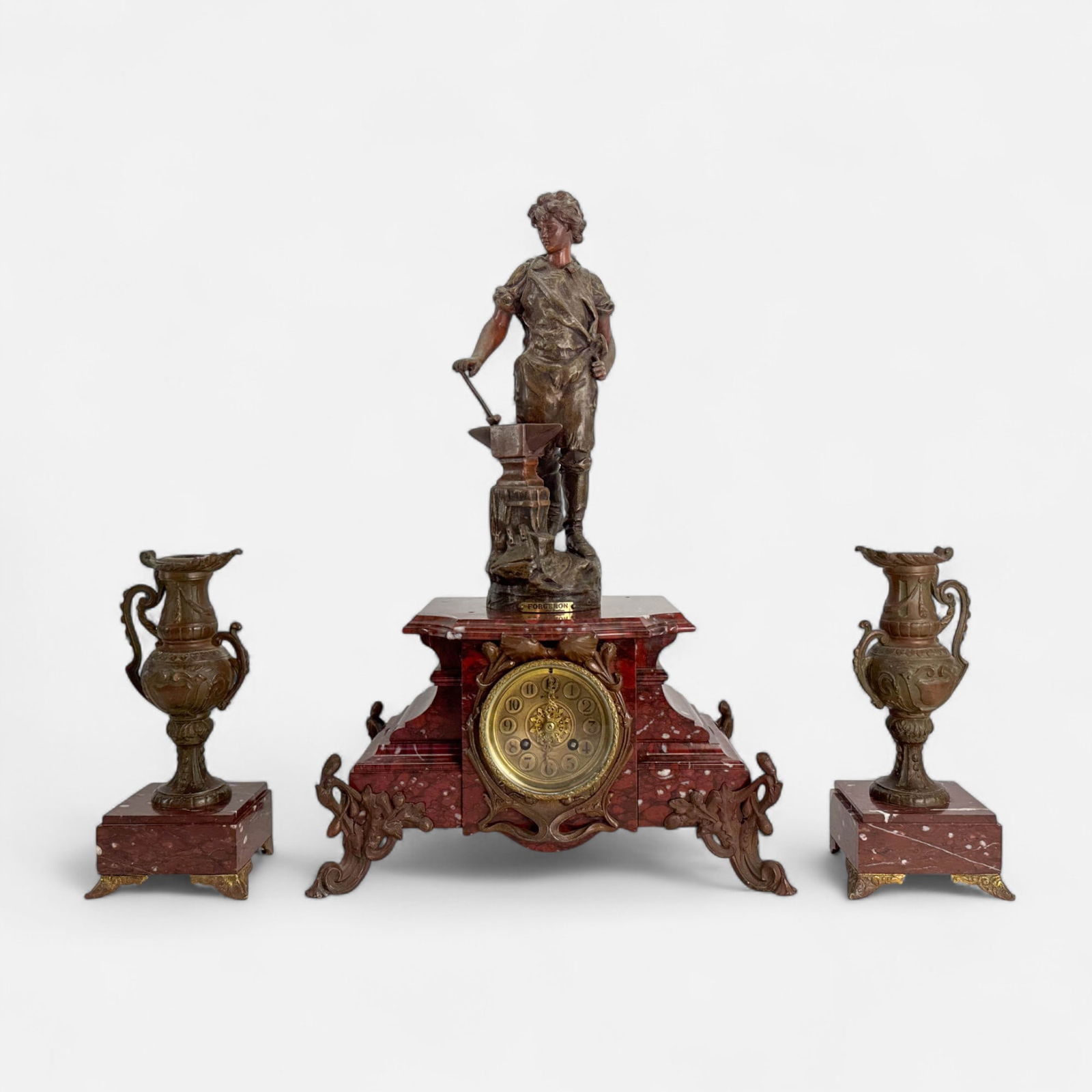 Antique Bronze and Marble Clock Garniture Set (1 of 11)