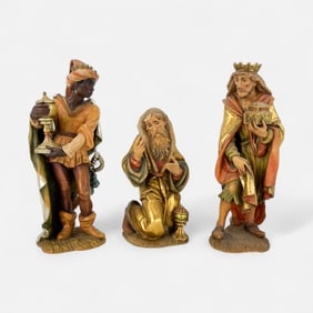 Italian Anri Three Wise Men Carved Wood Sculptures Nativity Figures