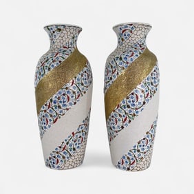 Pair Saim Kolhan Large Contemporary Turkish Art Pottery Porcelain Urns