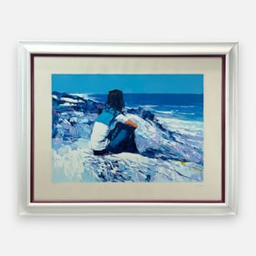 Nicola Simbari "White Beach" 1980 Large Silkscreen Framed Print