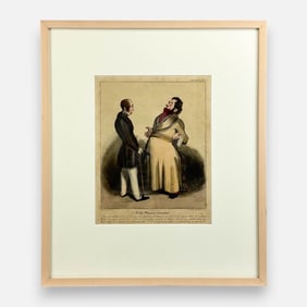 Honore Daumier "Robert Macaire, Discounter" 1840 Hand Colored Lithograph Framed Print w/COA