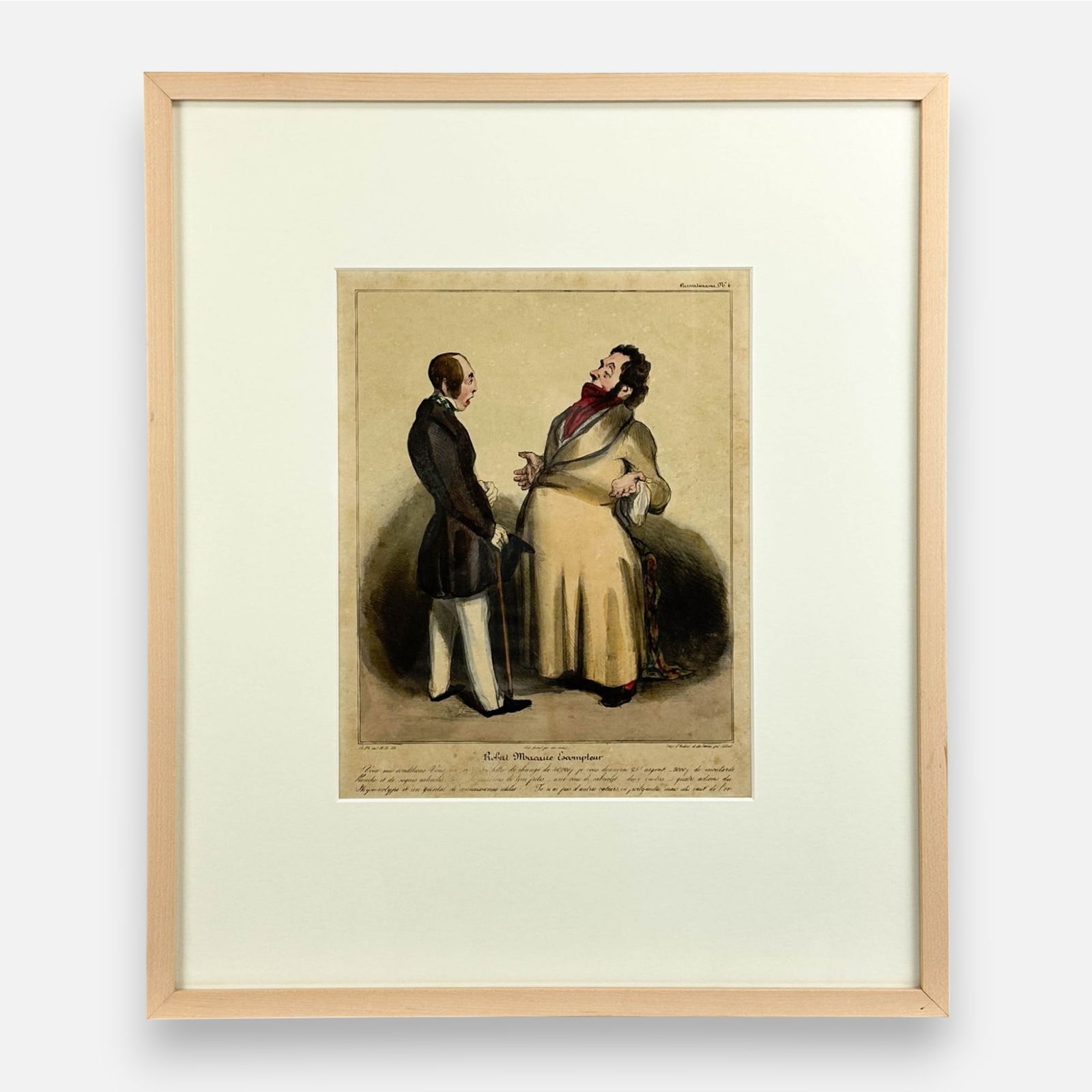 Honore Daumier "Robert Macaire, Discounter" 1840 Hand Colored Lithograph Framed Print w/COA (1 of 11)