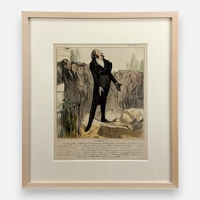 Honore Daumier "Piete Filiale" 1840s Hand Colored Lithograph Framed Print