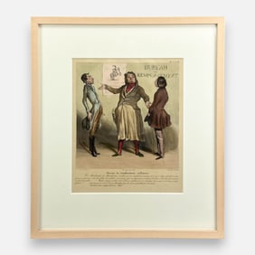 Honore Daumier "Bureau Remplacement Militaires" 1840 Hand Colored Lithograph Framed Print