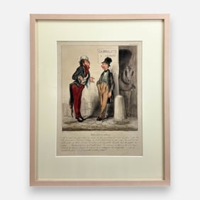 Honore Daumier Antique French Caricature Hand Colored Lithograph Framed Print #3