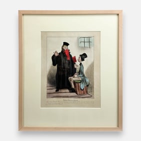 Honore Daumier Antique French Caricature Hand Colored Lithograph Framed Print #4
