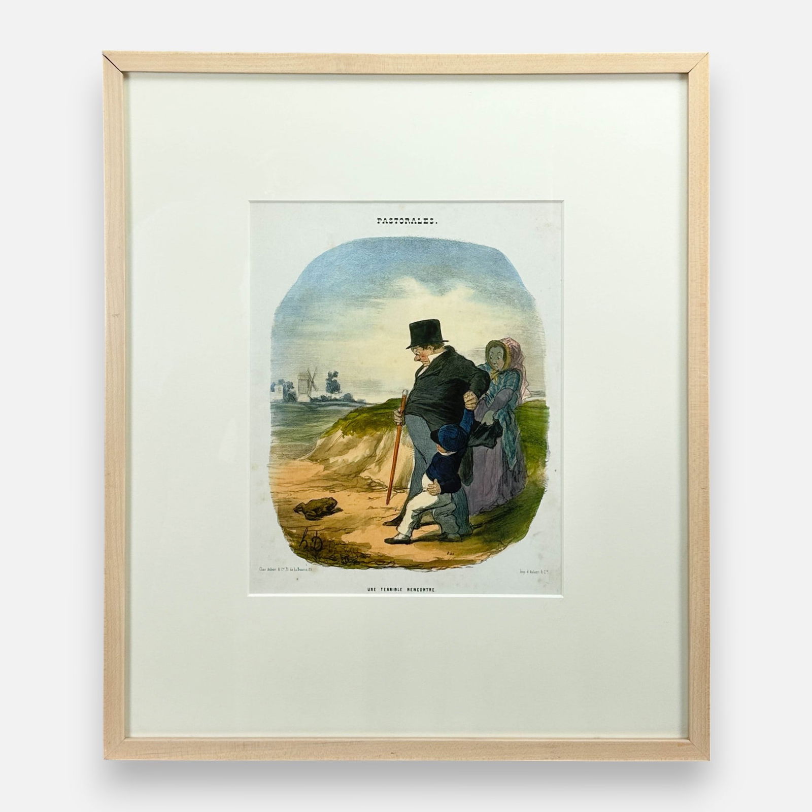 Honore Daumier 1840s Pastorales Series French Caricature Hand Colored Lithograph Framed Print (1 of 8)