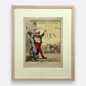 Honore Daumier "Robert Macaire, Philanthropist" 1838 Hand Colored Lithograph Framed Print