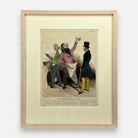Honore Daumier Antique French Caricature Hand Colored Lithograph Framed Print #9