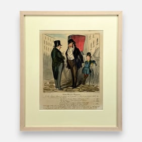 Honore Daumier Antique French Caricature Hand Colored Lithograph Framed Print #12
