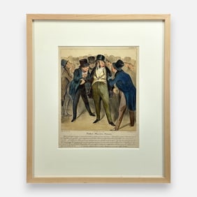 Honore Daumier Antique French Caricature Hand Colored Lithograph Framed Print #17