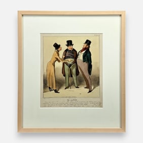 Honore Daumier Antique French Caricature Hand Colored Lithograph Framed Print #19