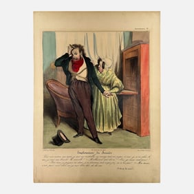 Honore Daumier Antique French Caricature Hand Colored Lithograph Loose Print #1