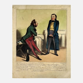 Honore Daumier Antique French Caricature Hand Colored Lithograph Loose Print #3