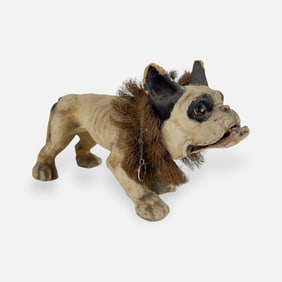 Antique 19thC Paper Mache Bulldog Growler Pull-Toy
