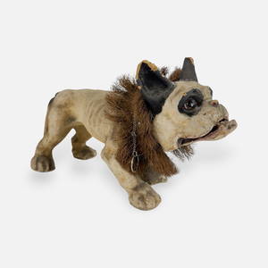 Antique 19thC Paper Mache Bulldog Growler Pull-Toy