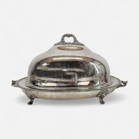 Large Antique 19thC Sheffield Silver Plate Meat Dome w/Hot Water Underplate