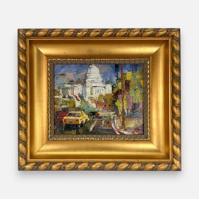 Signed Impressionist View of The Capitol Building Washington D.C. Oil on Canvas Framed Painting