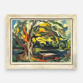 Maria Josephy "September Tree" 1956 Large MCM Oil on Canvas Framed Painting