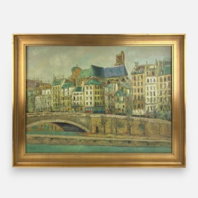 Chung Ho Impressionist City Canal Scene Oil on Board Framed Painting