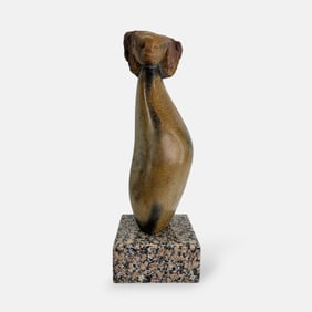 African Modernist Woman Carved Stone Sculpture on Granite Base