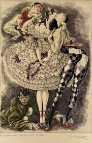 Kurt Hilscher Harlequin Hand Colored Etching Pencil Signed Print #7