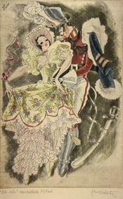 Kurt Hilscher Nude Woman and Soldier Dancing Hand Colored Etching Pencil Signed Print #8